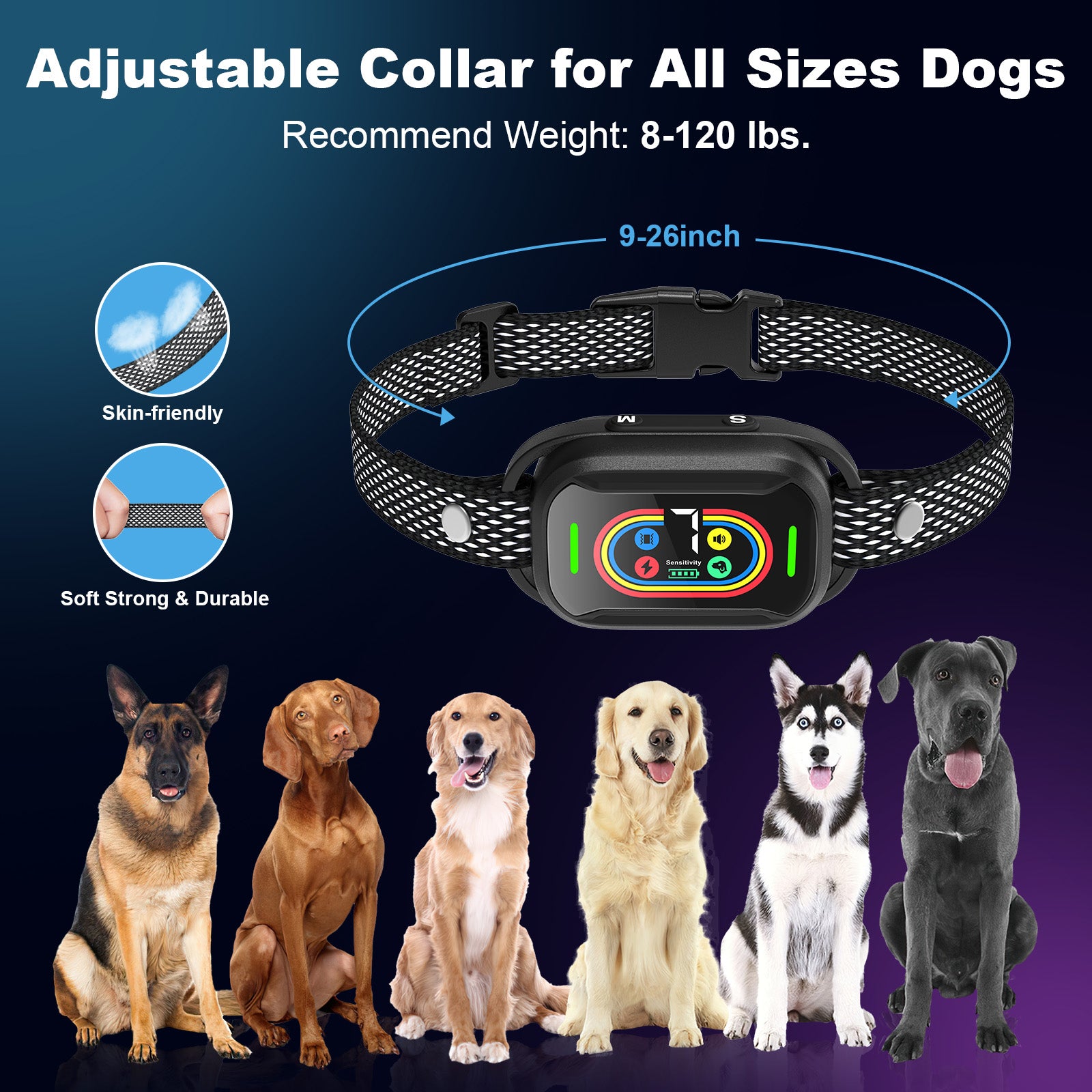 Dog Bark Collar, Pewkim Rechargeable Smart Collar,Anti Barking Training Collar with 7 Adjustable Sensitivity Beep Vibration Shock, Bark Collar for Large Medium Small Dogs (Black)